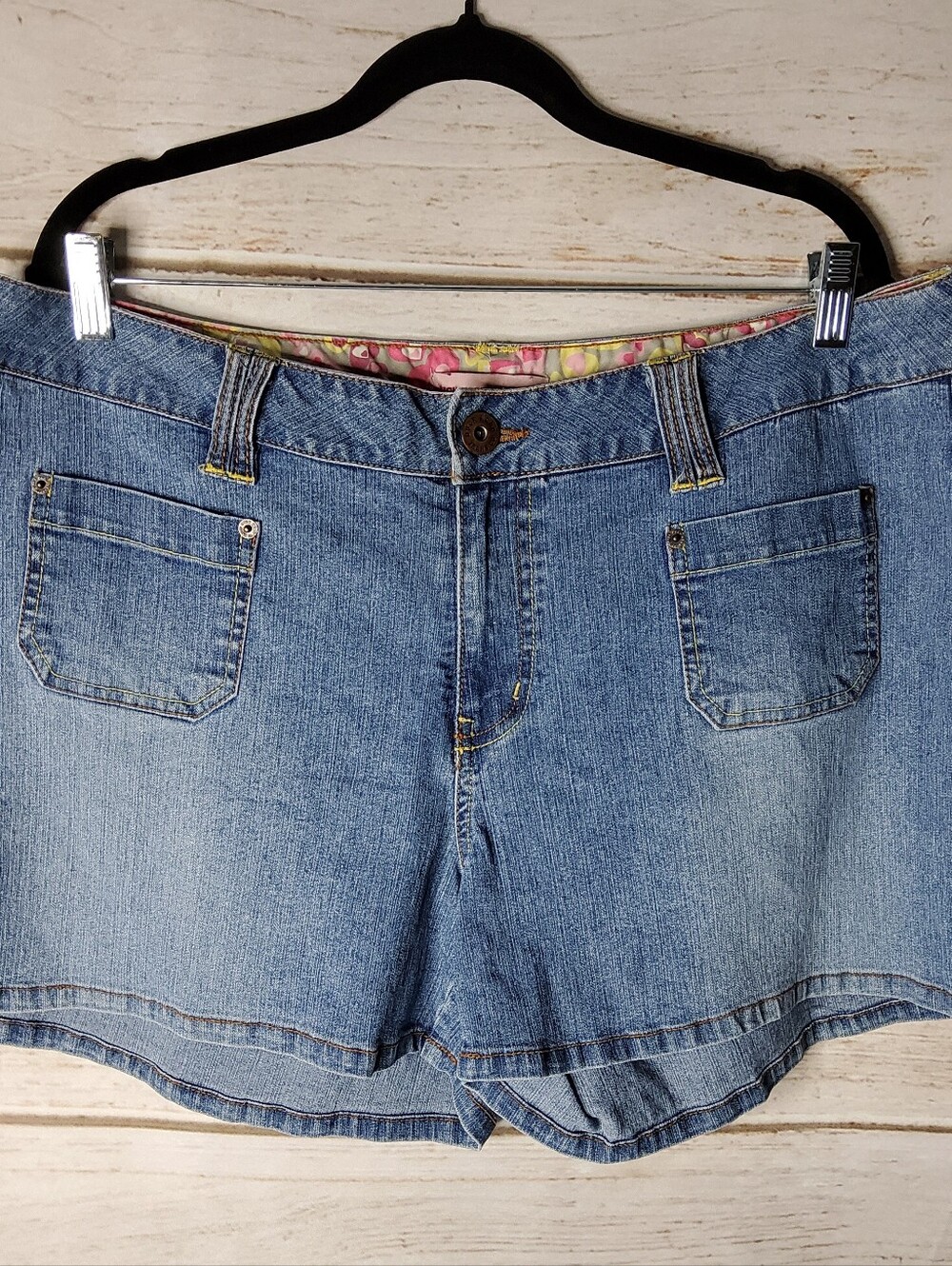 Duck Head Vintage Light Blue Denim Shorts with Floral Waist Lining